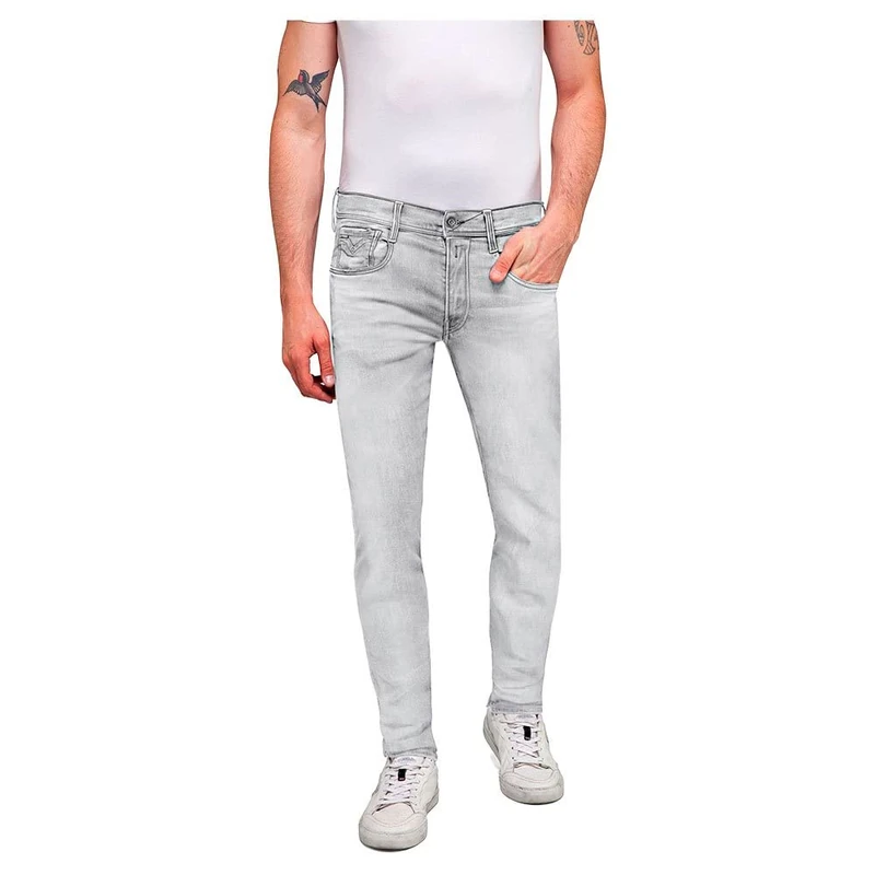 REPLAY Men's M914Y Anbass Black Super Stretch Jeans, Light Grey 095, 29W / 34L