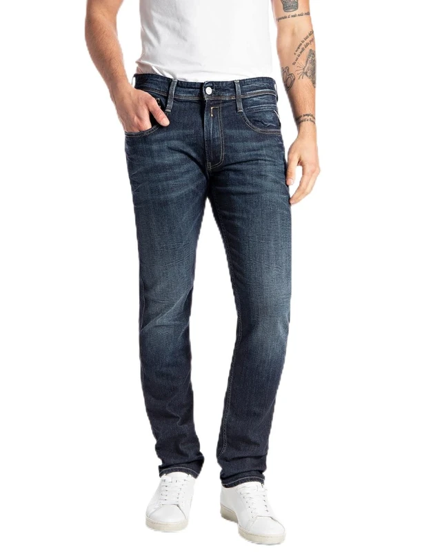 REPLAY Men's M914Y Anbass Super Stretch Indigo Jeans, Dark Blue 007-1, 38W / 36L