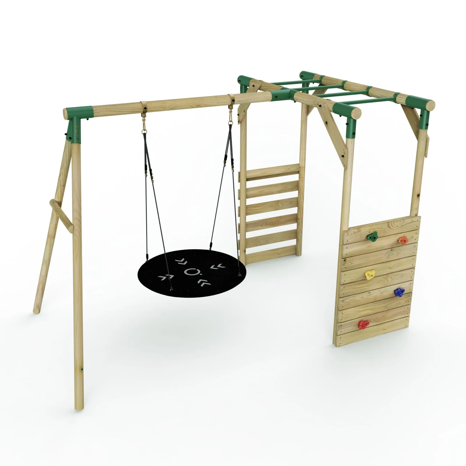 Rebo® Wooden Garden Children's Swing Set with Monkey Bar Attachment - Mercury Green | OutdoorToys | Kids' Outdoor Wooden Play Equipment for Gardens, Frame and Accessories Included, Weather Resistant