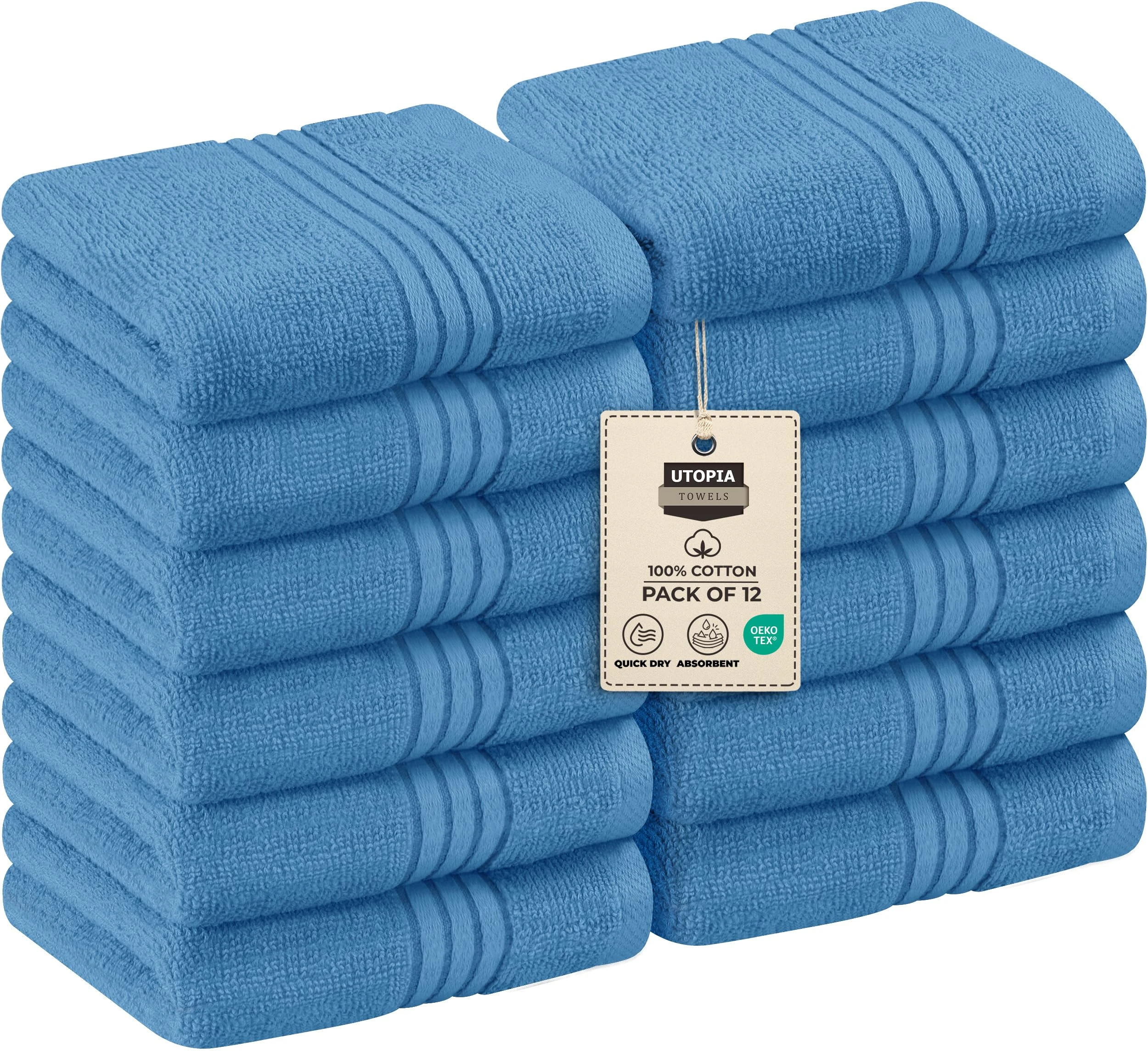 Utopia Towels - 12 Pack Luxury Wash Cloths Set (30 x 30 CM) 100% Cotton Ring Spun, Highly Absorbent and Soft Feel Washcloths for Bathroom, Spa, Gym, and Face Towel (Electric Blue)