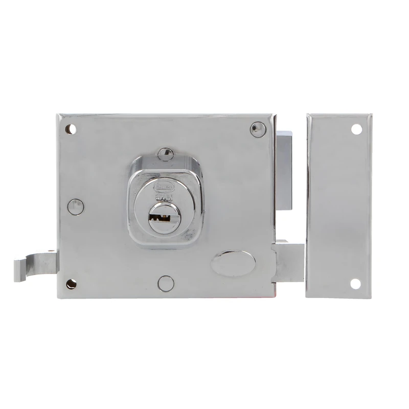 amig Amig 72 88 x 85 mm Round Cylinder Chrome Plated Steel Polished Silver Door Lock with Latch and Handle for Wooden Doors