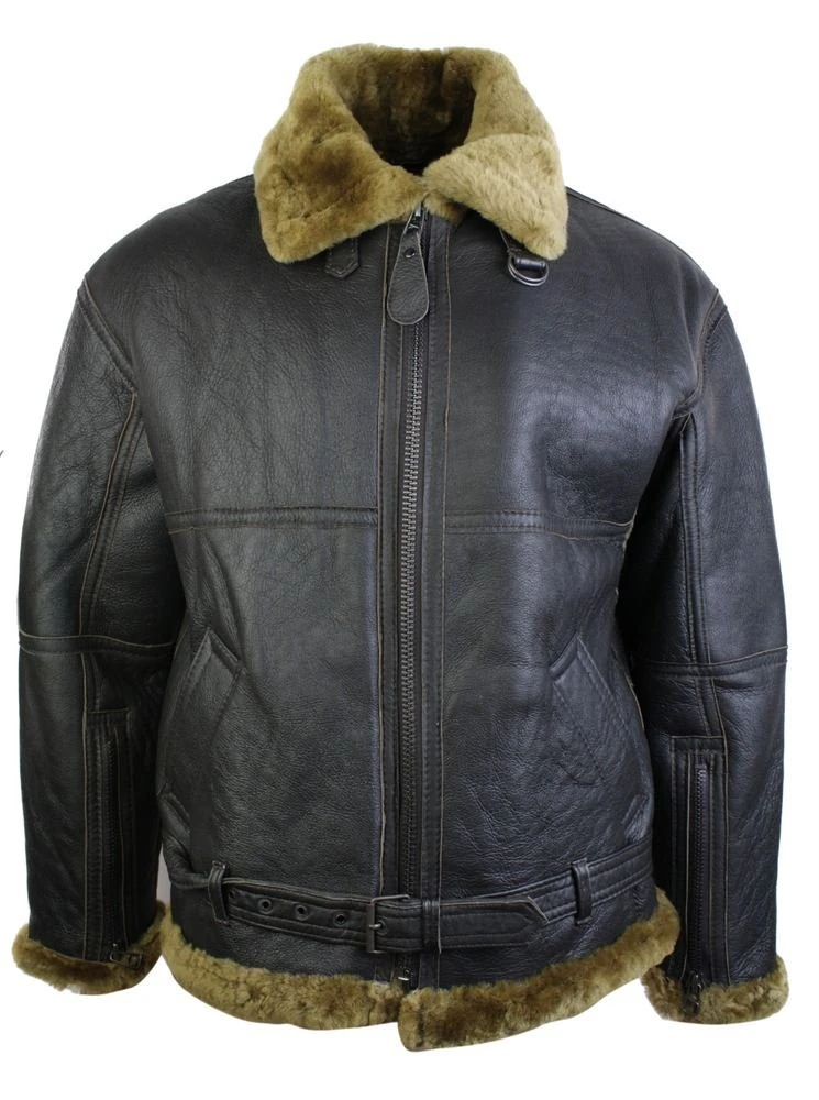 TruClothing Mens Brown Original RAF Sheepskin Flying Pilot Jacket Classic Brown Ginger