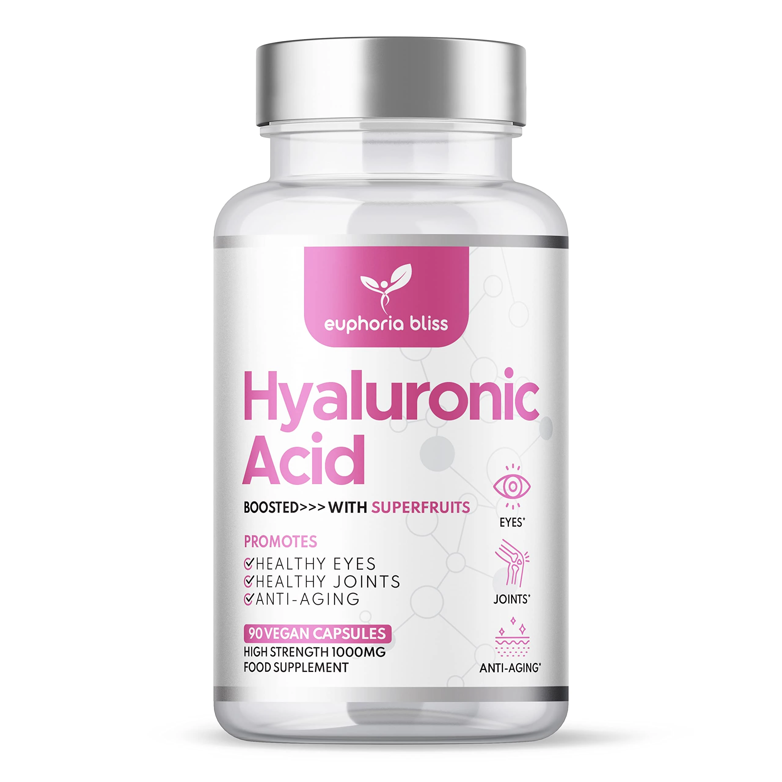 Hyaluronic Acid 1000mg Complex | 90 Capsules | High Strength | Infused with Superfruits | Radiate. Rejuvenate. Refresh | Vegan…