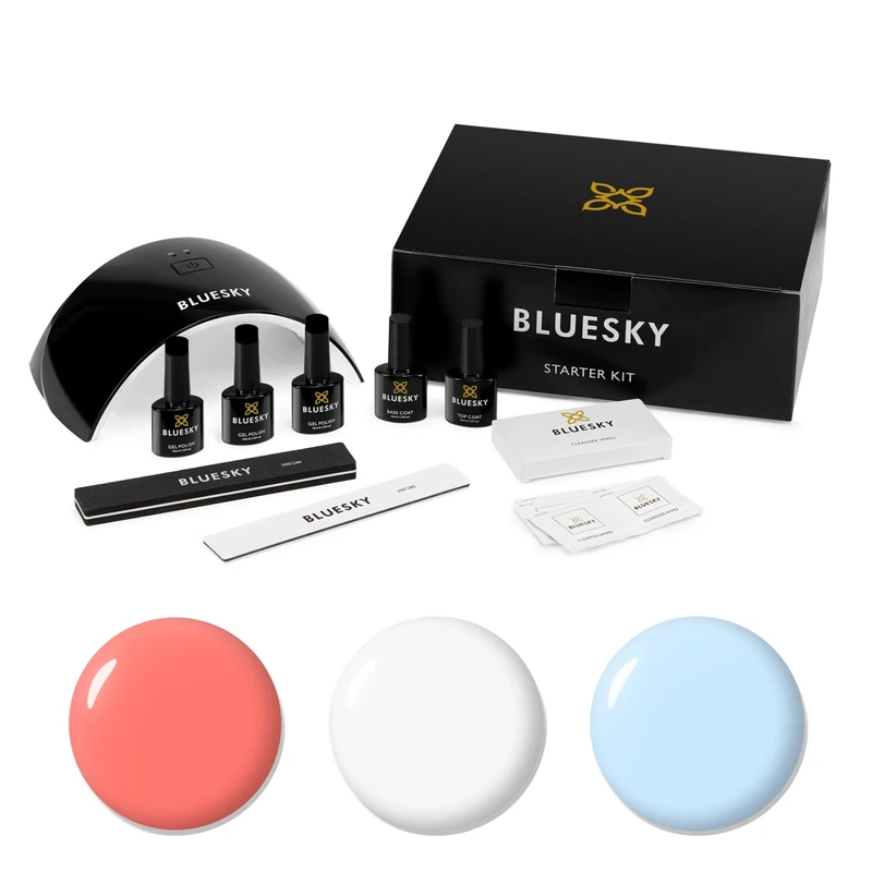 Bluesky Gel Nail Polish Starter Kit - Summer, Gel Nail Kit with 24W UV LED Lamp Nail Dryer, 3 x 10ml Gel Nail Polishes, Cleanser Wipes, Top and Base Coat, Nail File and Buffer