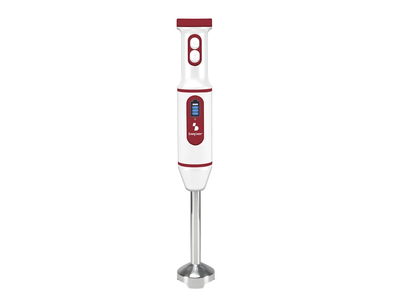 BEPER P102FRU300 Immersion Blender, USB Rechargeable - Cordless Minipimer Blender, Multifunction, White/Red