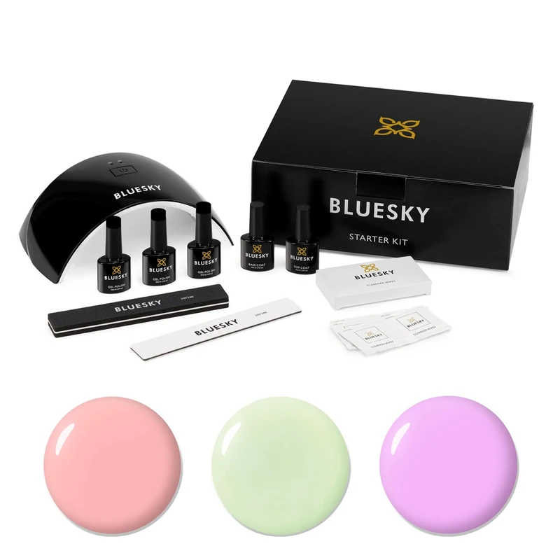 Bluesky Gel Polish Starter Kit - Pastel Neons With 24W UV LED Lamp Dryer, 3 x 10ml Polishes, Cleanser Wipes, Top and Base Coat, File and Buffer