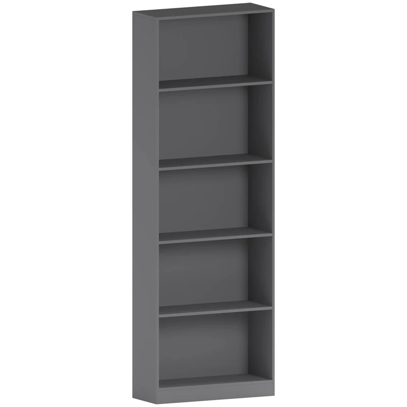 Vida Designs Cambridge 5 Tier Extra Large Bookcase, Grey Wooden Shelving Display Storage Unit Office Living Room Furniture