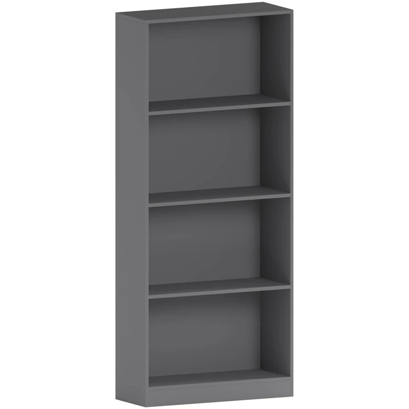 Vida Designs Cambridge 4 Tier Large Bookcase, Grey Wooden Shelving Display Storage Unit Office Living Room Furniture