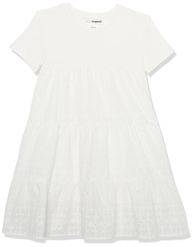 Desigual Girl's Vest_Fresia 1000 Blanco Dress, White, 8 Years