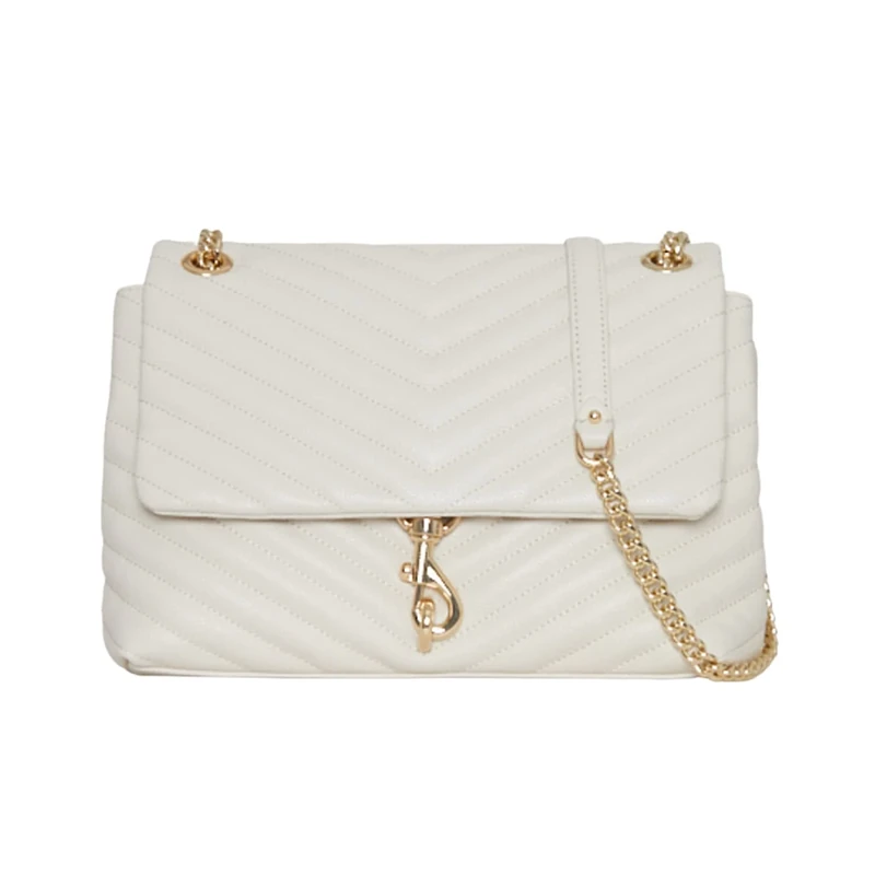 Rebecca Minkoff Women's Edie Flap Shoulder Bag, Pearl/Light Gold, Regular