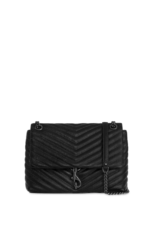Rebecca Minkoff Women's Edie Flap Shoulder Bag, Black/Gunmetal, Regular
