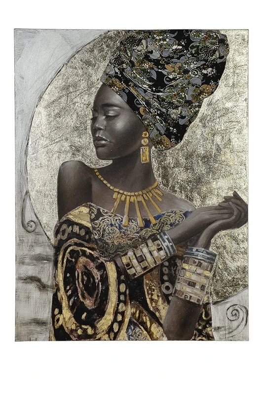 GILDE Painting African Lady Cream/Brown/Gold/Black