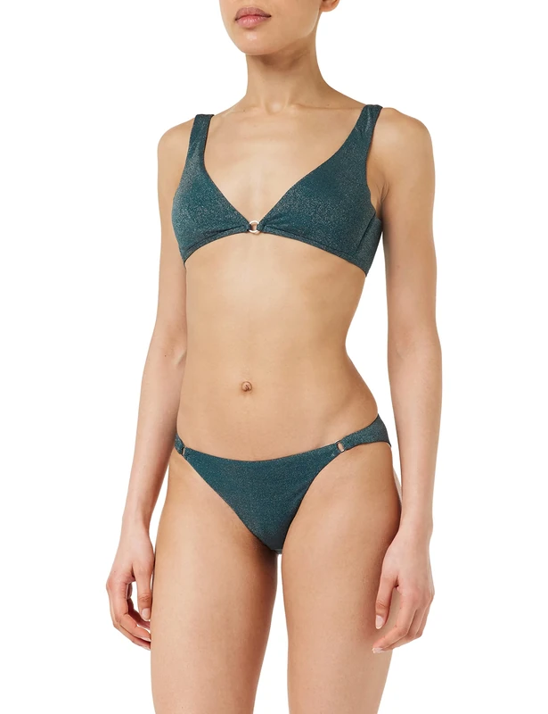 Emporio Armani Women's Lurex Textured Yarn Triangle and Brief Bikini Set, Tropical Green, S