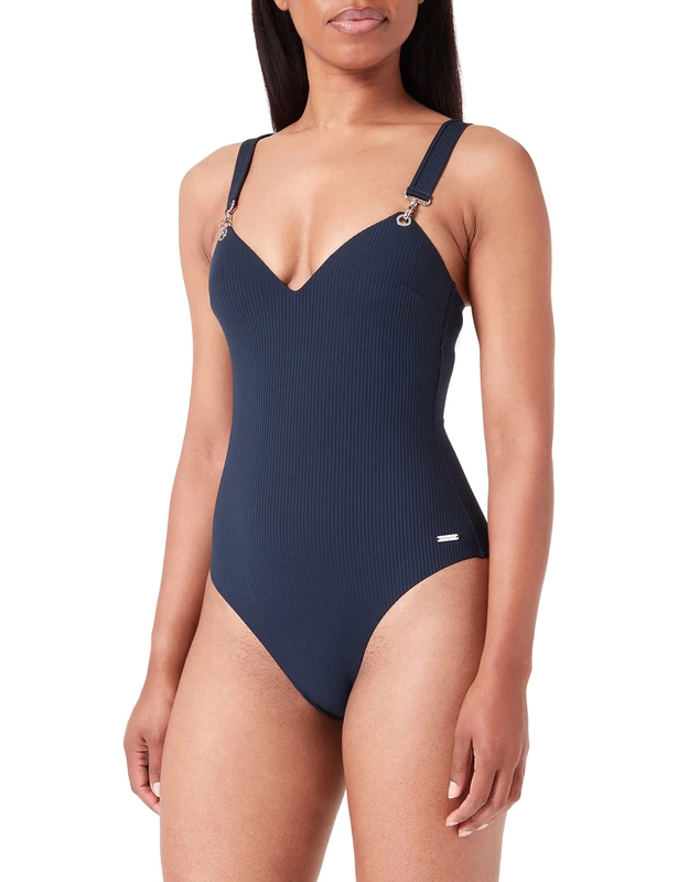 Emporio Armani Swimwear Women's Emporio Armani Ribbed Lycra Padded One Piece Swimsuit, Navy, XS, Navy, XS