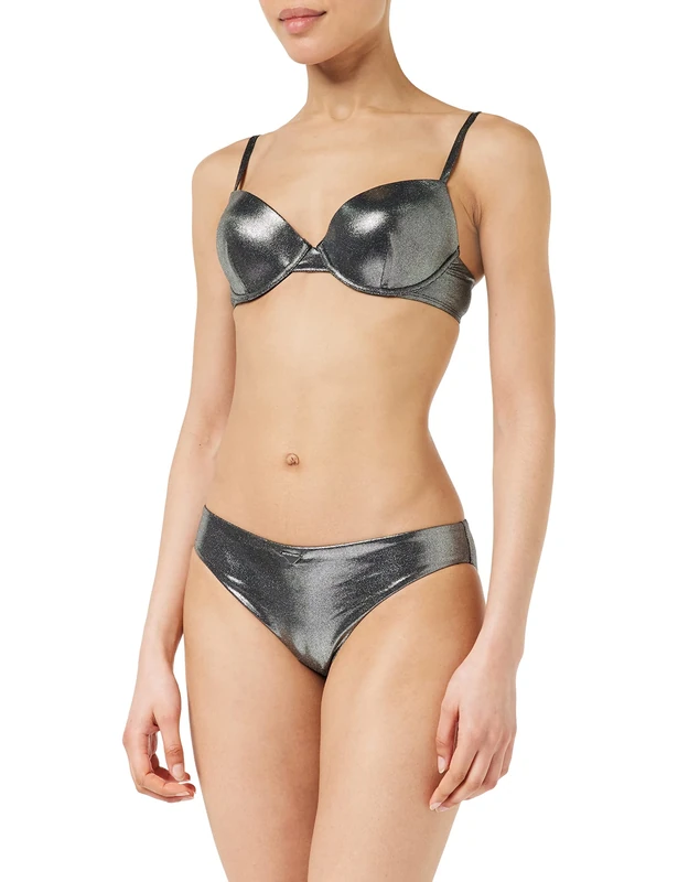 Emporio Armani Women's Dot Foil Lycra Sculpture Bra and Brief Bikini Set, Black, XS