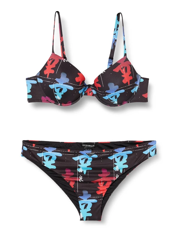 Emporio Armani Women's Dot Foil Lycra Sculpture Bra and Brief Bikini Set, Lettering, S