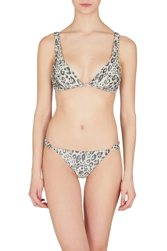 Emporio Armani Swimwear Women's Lurex Textured Yarn Triangle and Brief Bikini Set, Print Animalier, M, Print Animalier, M