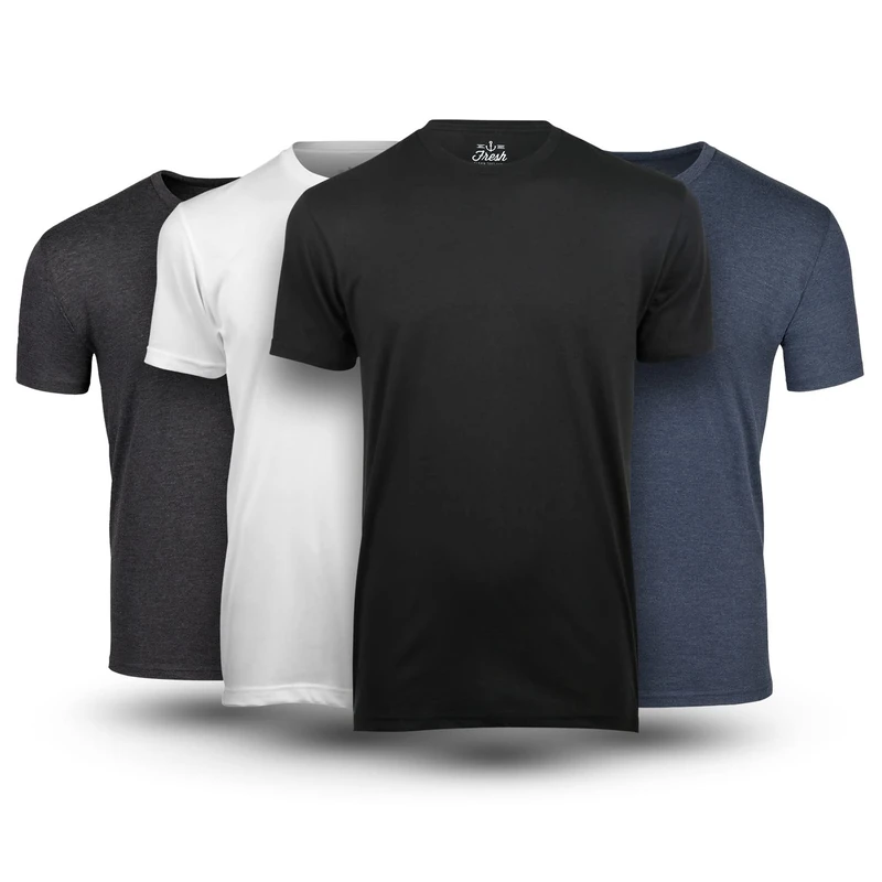 Fresh Clean Tees Variety Pack T-Shirts for Men - Soft and Fit Mens T-Shirt - Cotton Poly Blend - Pre Shrunk - Pack of 4, Variety, Medium