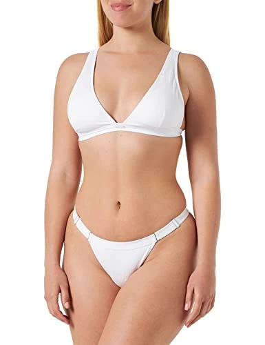 Emporio Armani Women's Ribbed Lycra Sailing Triangle and T-Brazilian Bikini Set, White, L