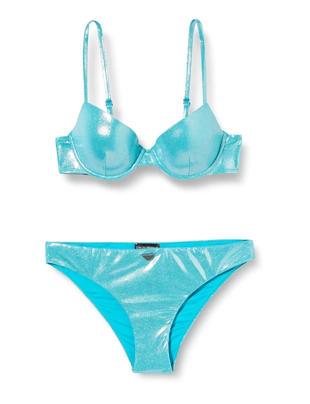 Emporio Armani Swimwear Women's Dot Foil Lycra Sculpture Bra and Brief Bikini Set, Turquoise, XS, Turquoise, XS
