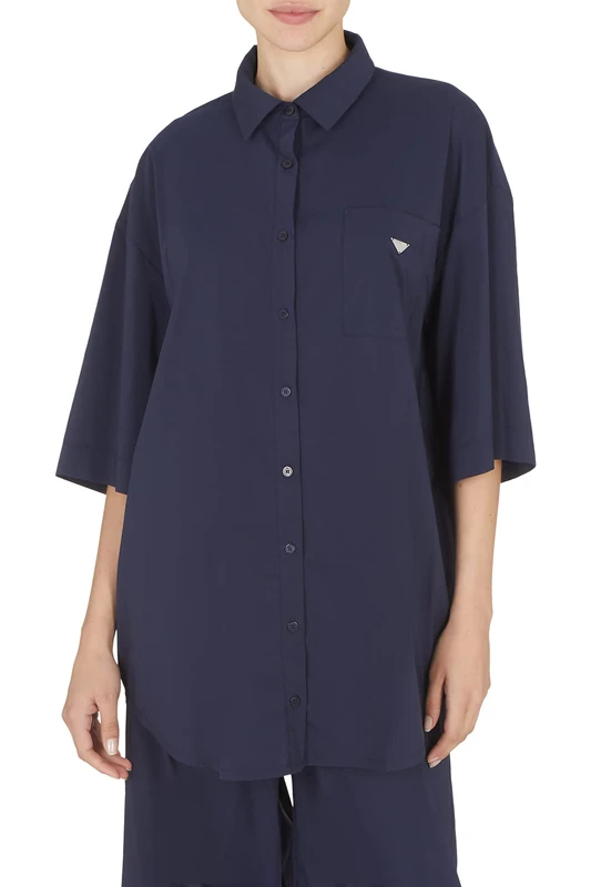 Emporio Armani Swimwear Women's Emporio Armani Ultralight Button Down Shirt, Navy, L/XL, Navy, Large