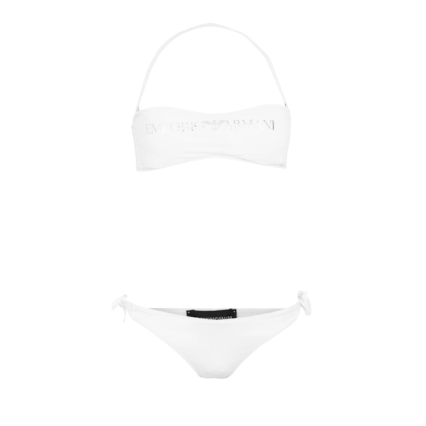 Emporio Armani Women's Logo Lover Band and Bow Brazilian Bikini Set, White, XS