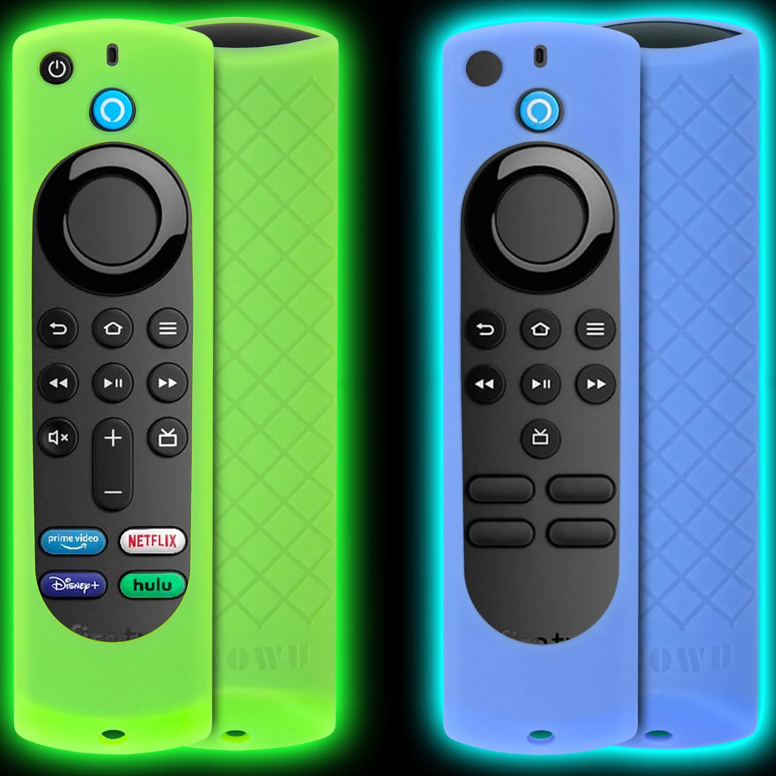 [2 Pack] Pinowu Remote Cover (Glowing in the Dark) Compatible with Fire TV Stick 4K / Firestick (3rd Gen) / Alexa Voice Remote Lite with Lanyard (Green & Blue) (NOT for Stick HD / 4K 2nd 2024)