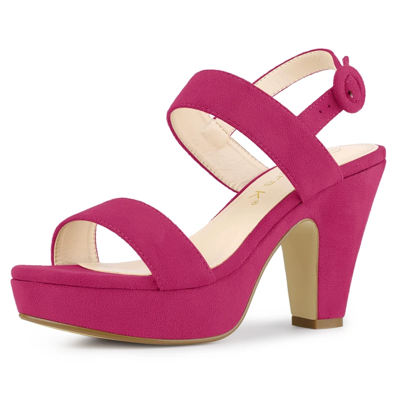 Allegra K Women's Slingback Platform Heels Chunky High Heel Sandals, Hot Pink, 5 UK - Image 1