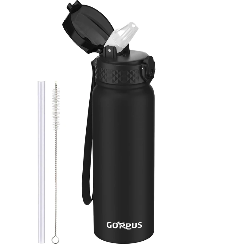GOPPUS 20oz Stainless Steel Insulated Water Bottle with Straw - Image 1