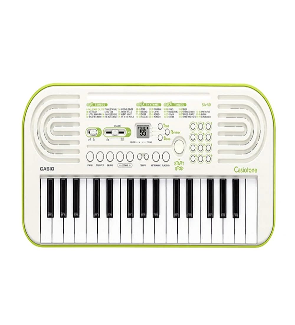 Casio SA-50 32 Mini-Keys Keyboard in White and Green and Rhythm Warriors animated online lessons