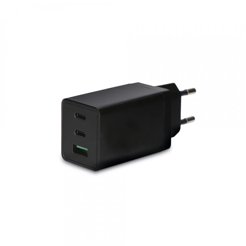 Ksix Network Charger, Ultra-Fast Charging 67W, GAN Technology, Multiport 2 USB-C and 1 USB-A, Black
