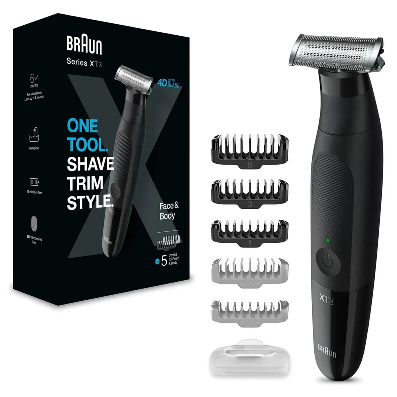 Braun Series X Hybrid Shaver, Beard Trimmer, Electric Shaver, One Blade, Body Shaving Kit, XT3200