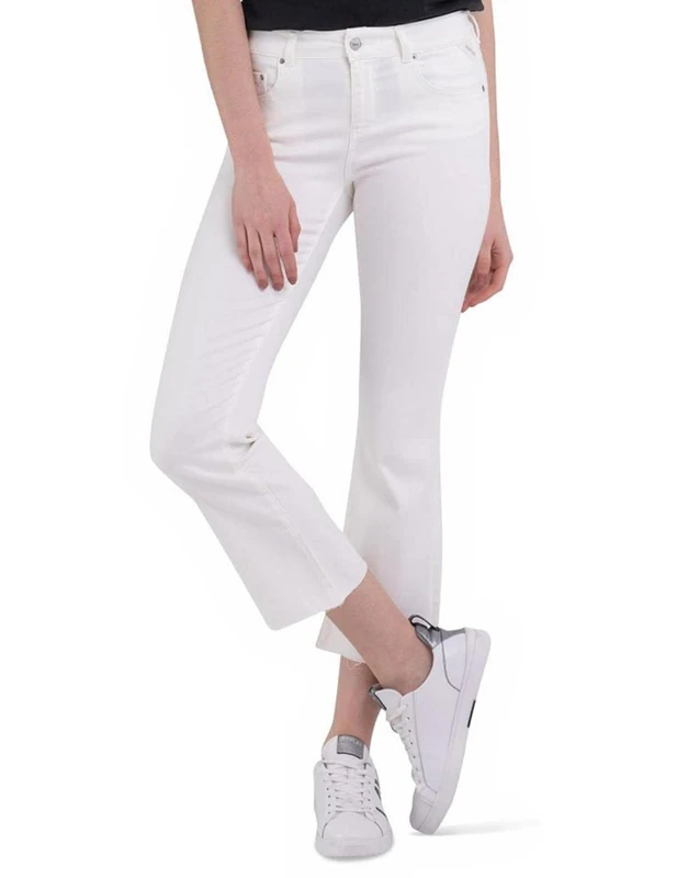 REPLAY Women's WC429 Faaby Flare Crop Power Stretch Modal Jeans, Natural White 100, 28W