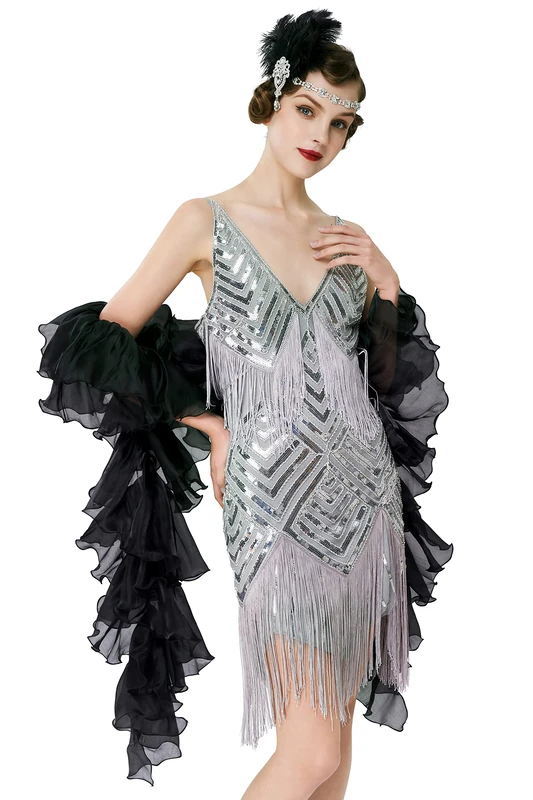 BABEYOND Chandelle Silk Boa Gatsby Boa 1920s Flapper Accessories, Black, One Size