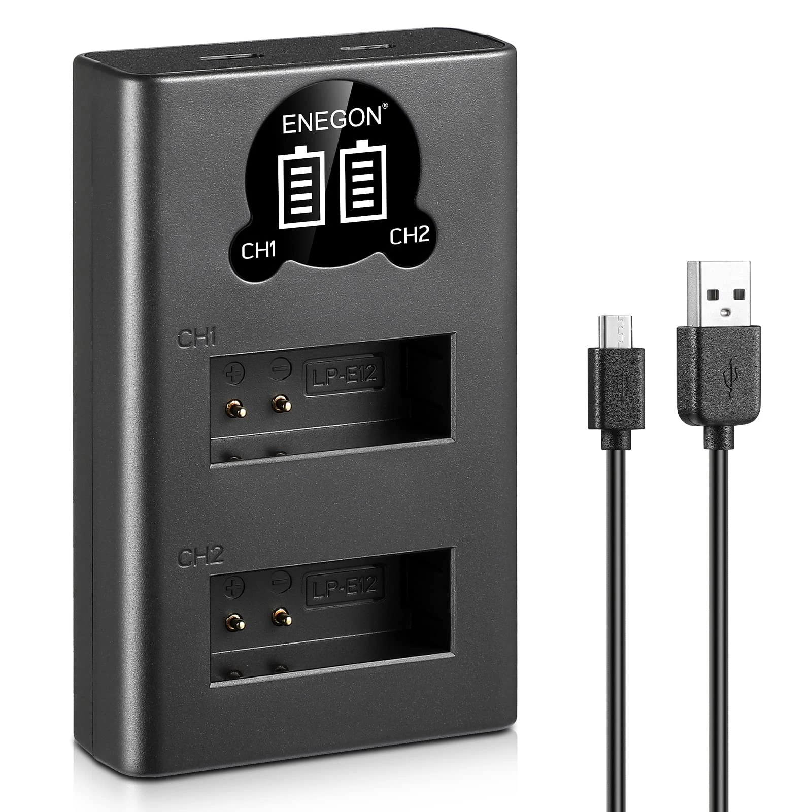 ENEGON LP-E12 Dual Battery Charger Compatible with Canon EOS M, EOS M10, EOS M50, EOS M50 Mark II, EOS M100 EOS, M200 Rebel SL1, PowerShot SX70 HS Digital Cameras