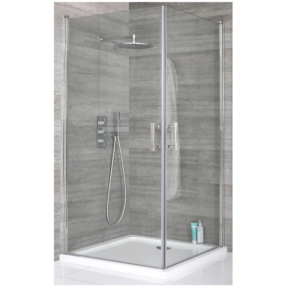 Milano Portland Chrome Corner Double Hinged Door Shower Enclosure White Tray - 1000mm x 1000mm