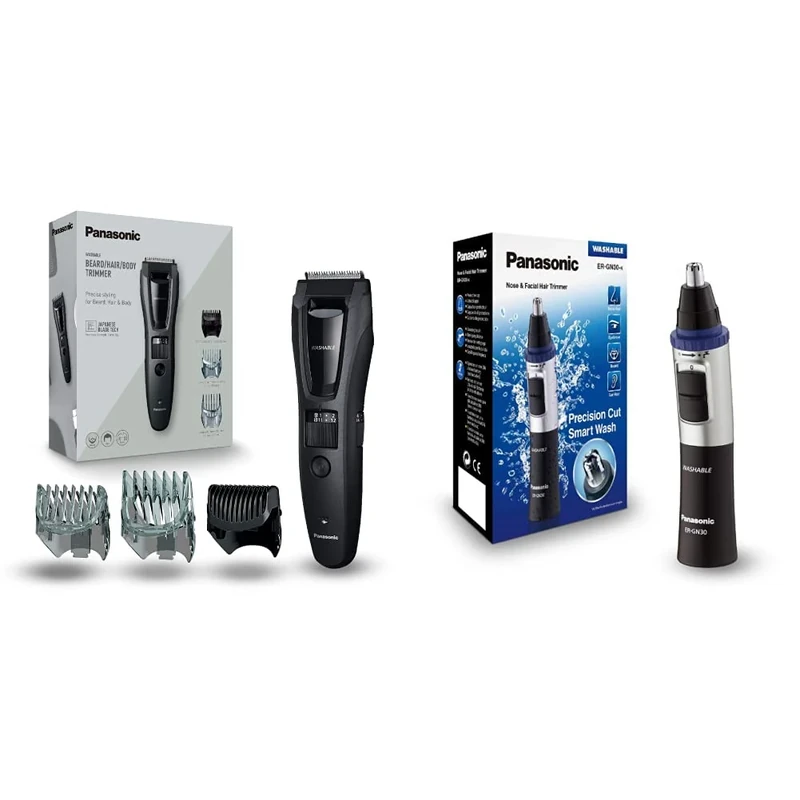 Panasonic ER-GB62 Wet and Dry Electric Hair, Beard & Body Trimmer for Men with 40 Cutting Lengths & ER-GN30 Wet and Dry Electric Nose, Ear and Facial Hair Trimmer for Men