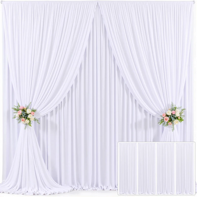4 Panels White Backdrop Curtain for Parties Wedding Wrinkle Free White Photo Curtains Backdrop Drapes Fabric Decoration for Baby Shower 20ft(W) x 10ft(H)