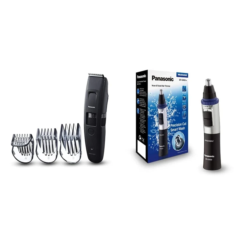 Panasonic ER-GB86 Wet & Dry Electric Beard Trimmer for Men with 58 Cutting Lengths & ER-GN30 Wet and Dry Electric Nose, Ear and Facial Hair Trimmer for Men