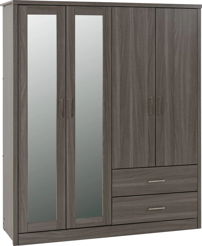 Seconique Lisbon 4 Door Wardrobe in Black Wood Grain