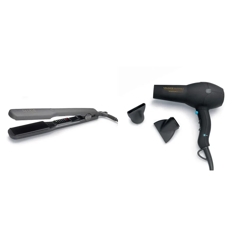 Diva Pro Styling Wide Digital Straightener and Style PRO218, Black, 1 Count & Edit Veloce 3800 Pro Dryer Black 2200 W Professional Hairdryer with Ionic Conditioning