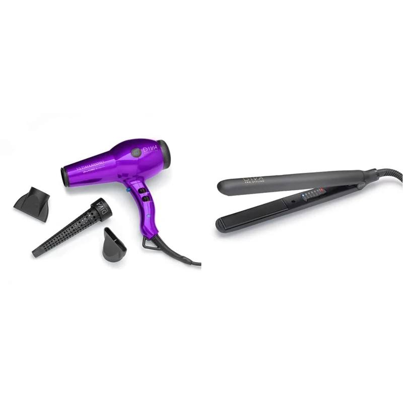 Diva Professional Styling Ultima 5000 Pro Hairdryer - Purple & Digital Straightener and Styler Onyx