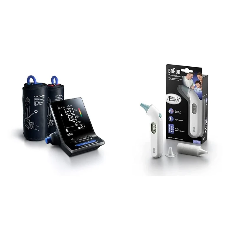 Braun ExactFit 5 Connect Smart Blood Pressure Monitor (clinically Accurate, Bluetooth, Irregular Heartbeat Detection, Easy Reading) BUA6350EU & Braun ThermoScan 3 Ear Thermometer IRT3030