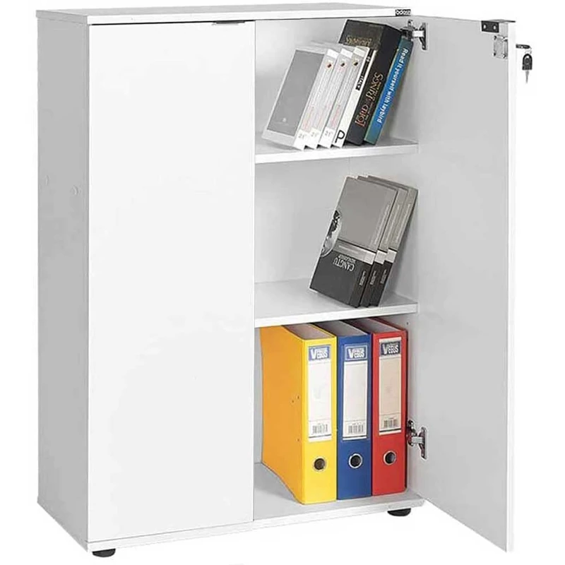 BAKAJI Document Storage Cabinet 2 Doors Office Cabinet Shelf Module 3 Shelves for Home, Office, Study, Card Holder, Document Holder with Key Lock (White) - Image 1