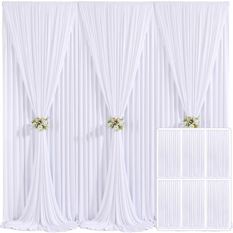 6 Panels White Backdrop Curtain for Parties Wedding Wrinkle Free White Photo Curtains Backdrop Drapes Fabric Decoration for Baby Shower 30ft(W) x 10ft(H)