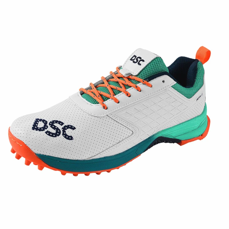 DSC Jaffa 22 Cricket Shoes for Mens & Boys | Color: Sea Green/Fluro Orange | Size: 9UK | Breathable Mesh | Non-Slip Sole