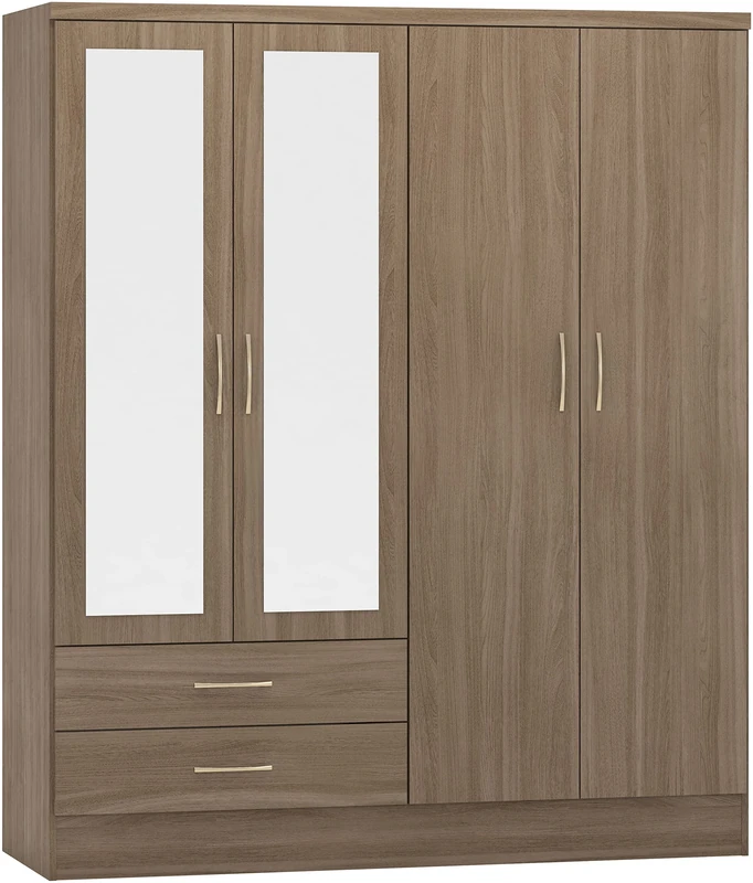 Seconique Nevada 4 Door 2 Drawer Wardrobe in Rustic Oak Effect