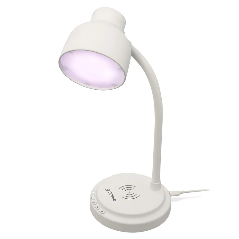 groov e Astra LED Lamp - Touch Control Desk Light with Built-in Wireless Charger, & Bluetooth Speaker - 9 LED Colour Modes for Mood Lighting - Type-C USB Powered - White - Image 1
