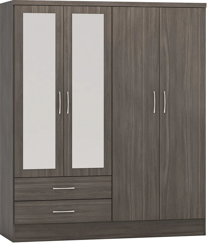 Seconique Nevada 4 Door 2 Drawer Wardrobe in Black Wood Grain