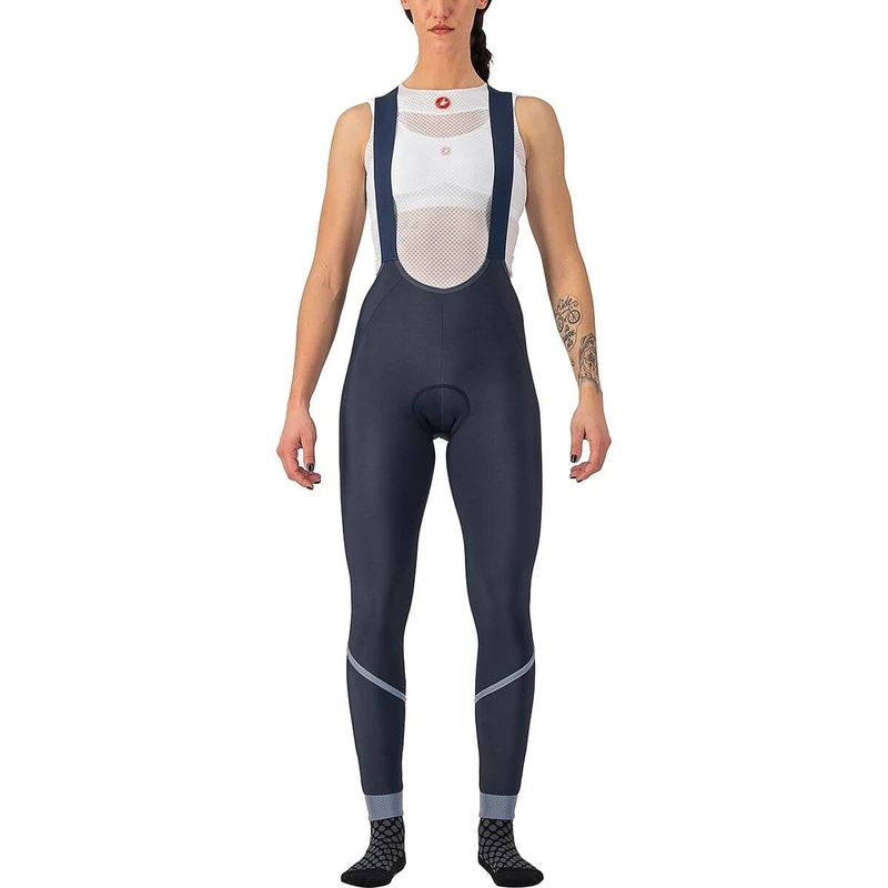 CASTELLI Velocissima DT Bibtight Women's Leggings, Savile Blue/Silver-Silver Refl, L